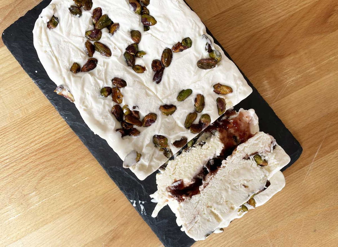 Semifreddo with Honey Roasted Pistachios & Fig Jam
