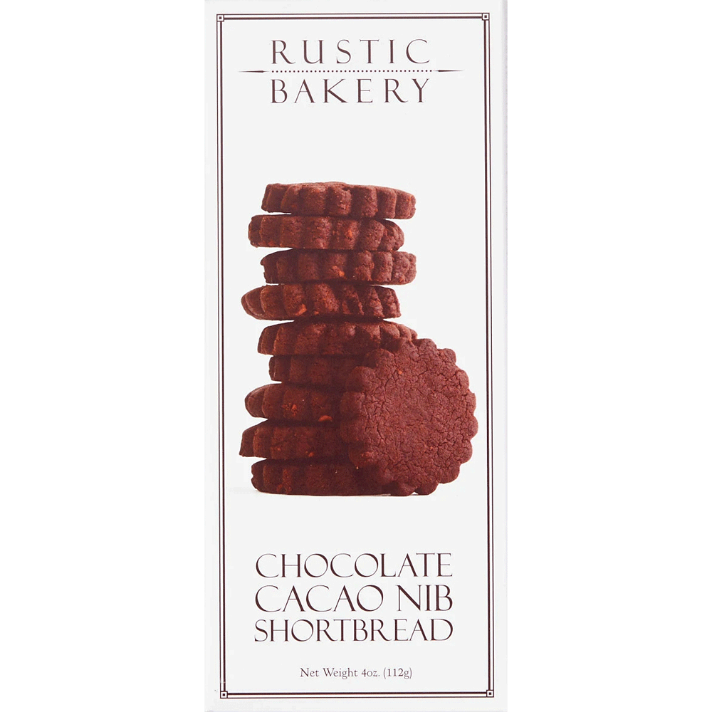 Package of Rustic Bakery Chocolate Cacao Nib Shortbread Cookies