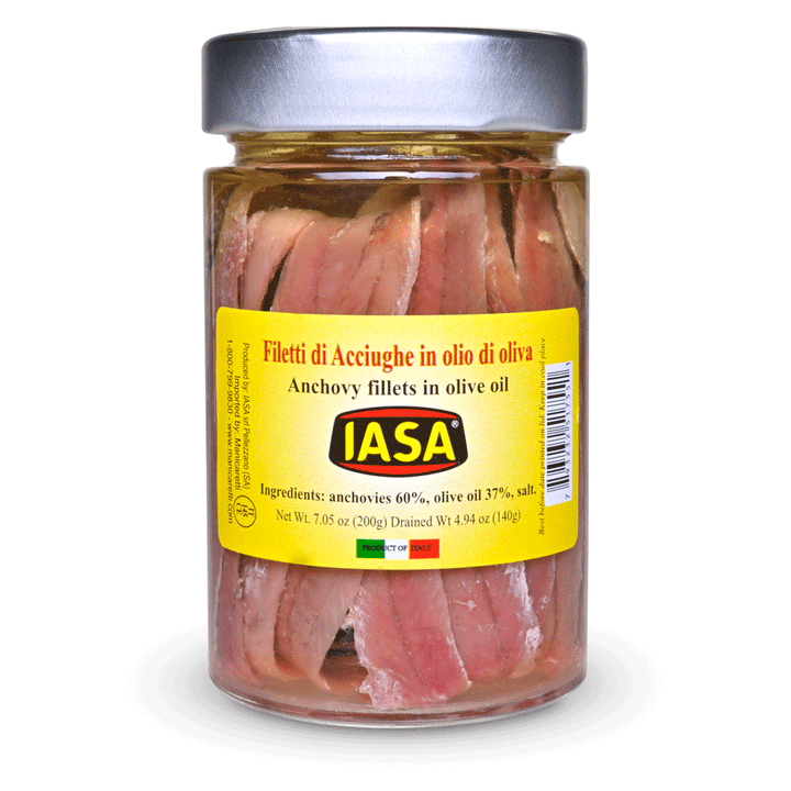 Jar of anchovy fillets in olive oil